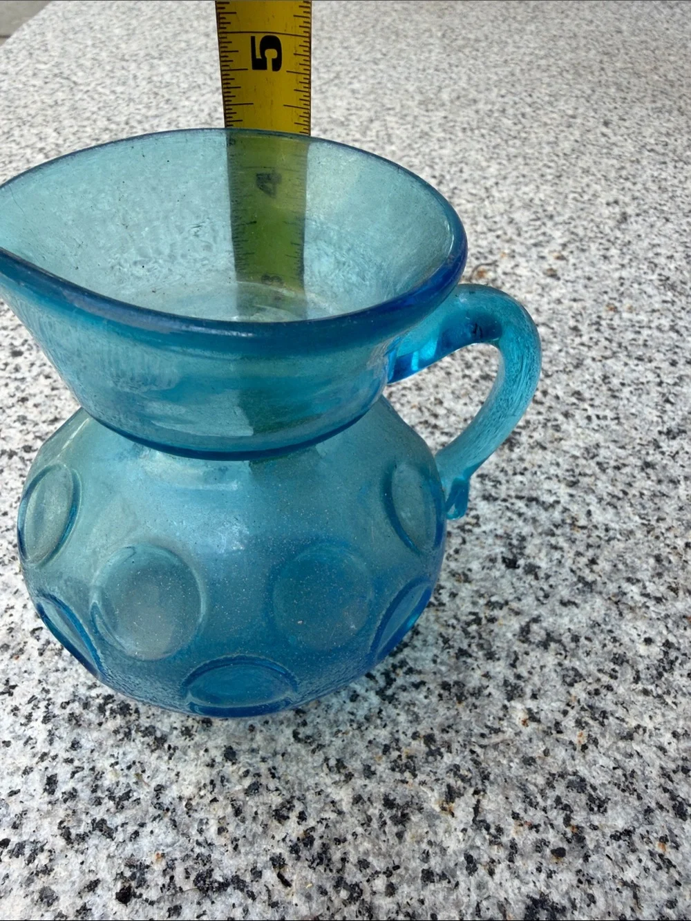 Teal Blue Bubble Glass Pitcher Vase